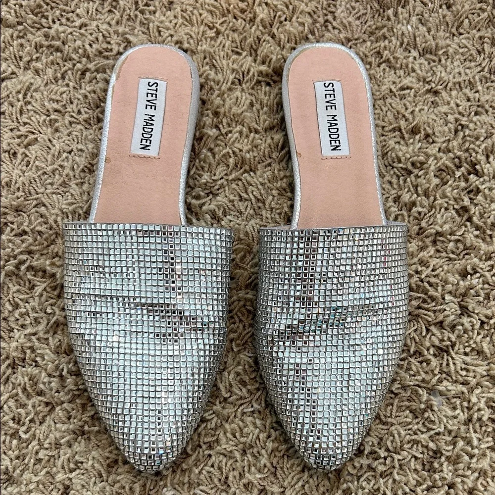 Steve Madden Sparkling Silver Mules Women's Size 8.5 - Picture 2 of 7